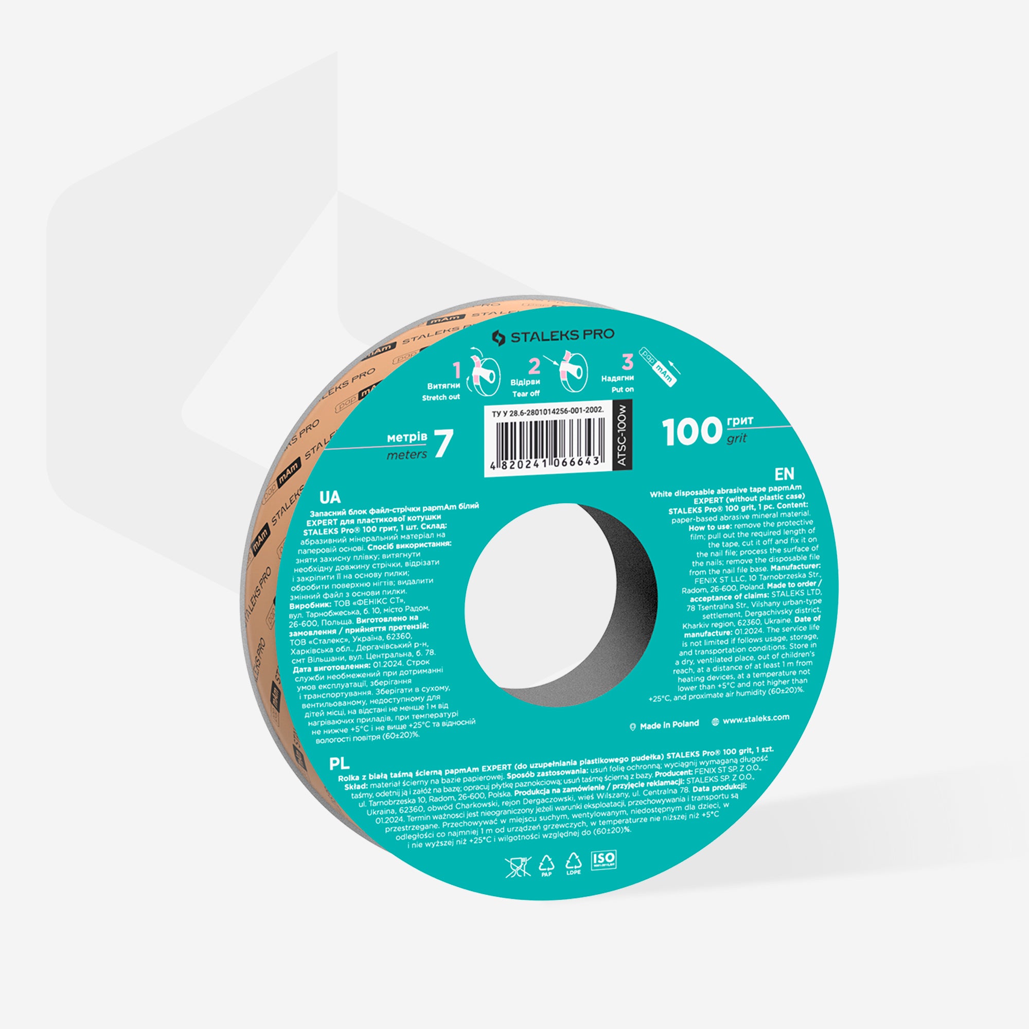 STALEKS Disposable white abrasive tape papmAm EXPERT 100 grit for the plastic case