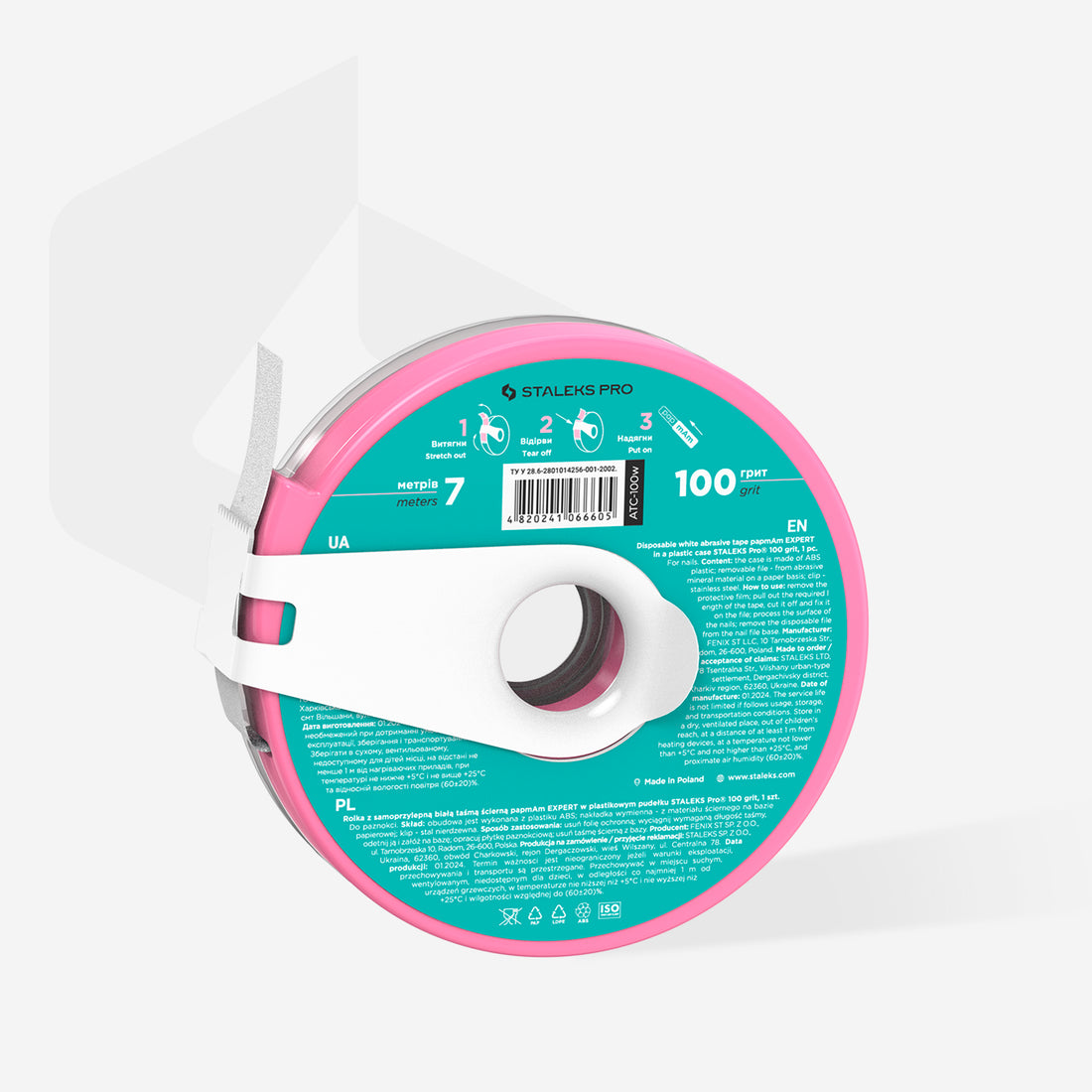 STALEKS Disposable white abrasive tape papmAm EXPERT 100 grit in a plastic case