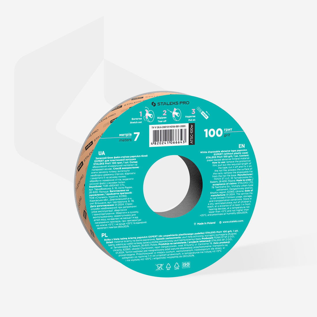 STALEKS Disposable white abrasive tape papmAm EXPERT 100 grit for the plastic case