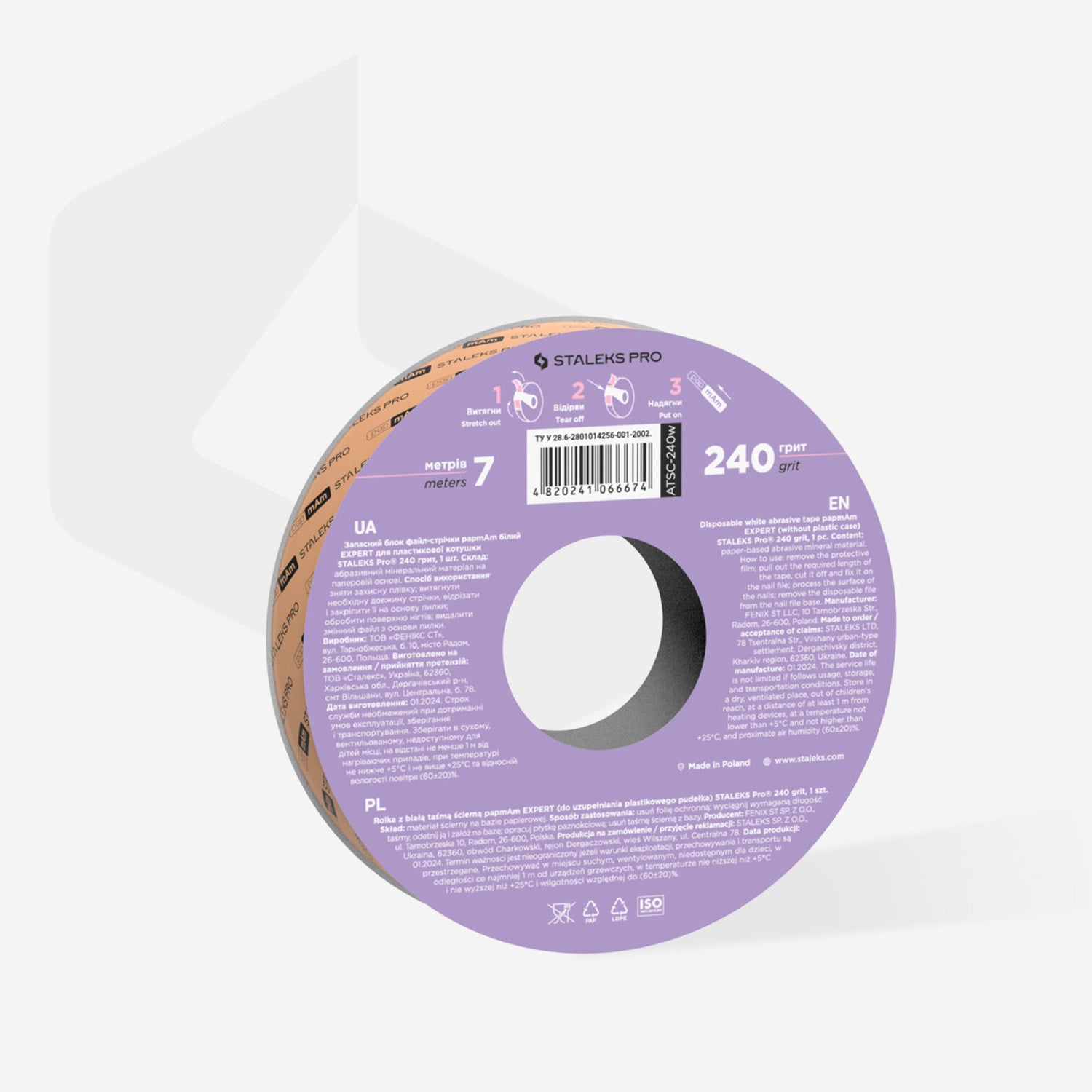 STALEKS Disposable white abrasive tape papmAm EXPERT 240 grit for the plastic case