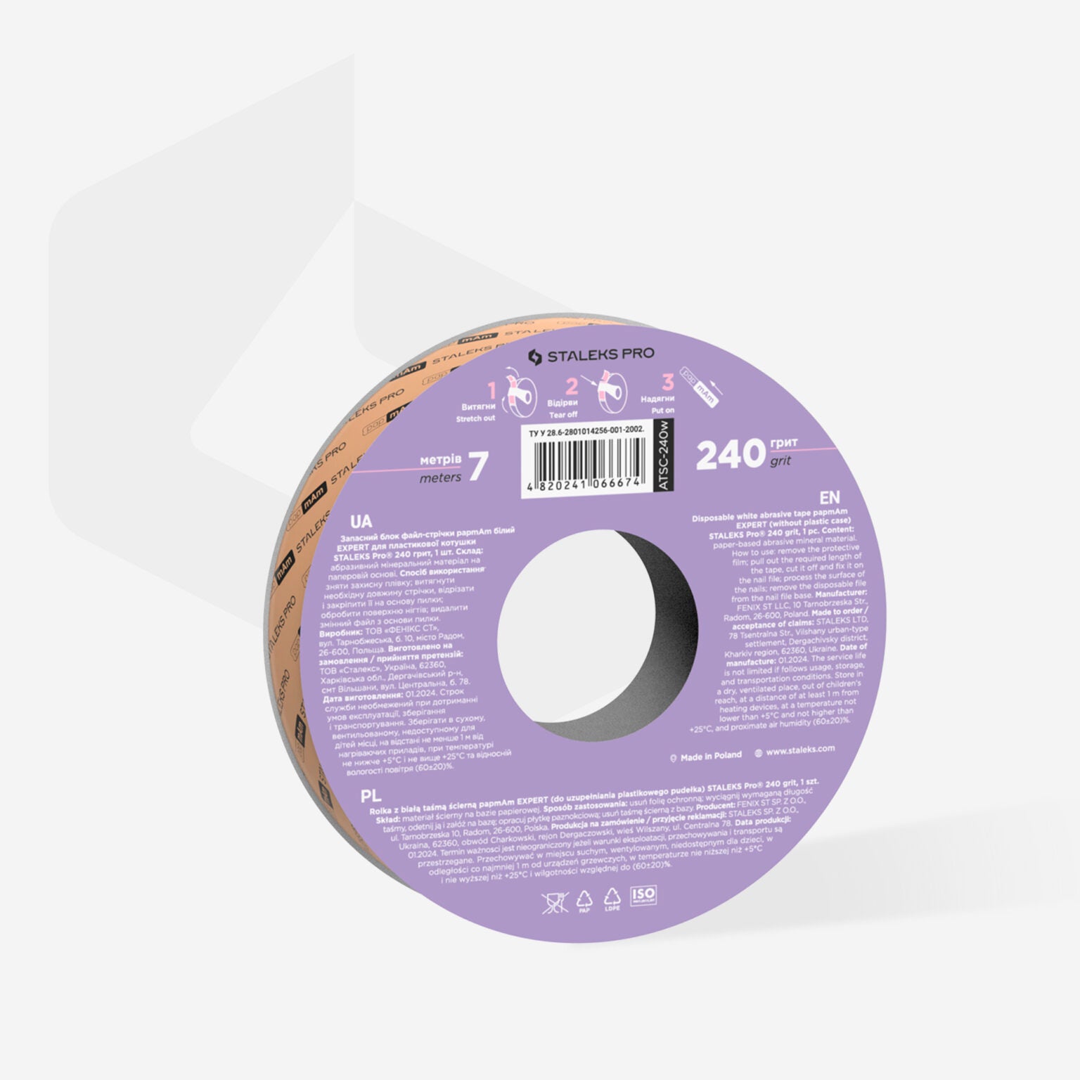 STALEKS Disposable white abrasive tape papmAm EXPERT 240 grit for the plastic case