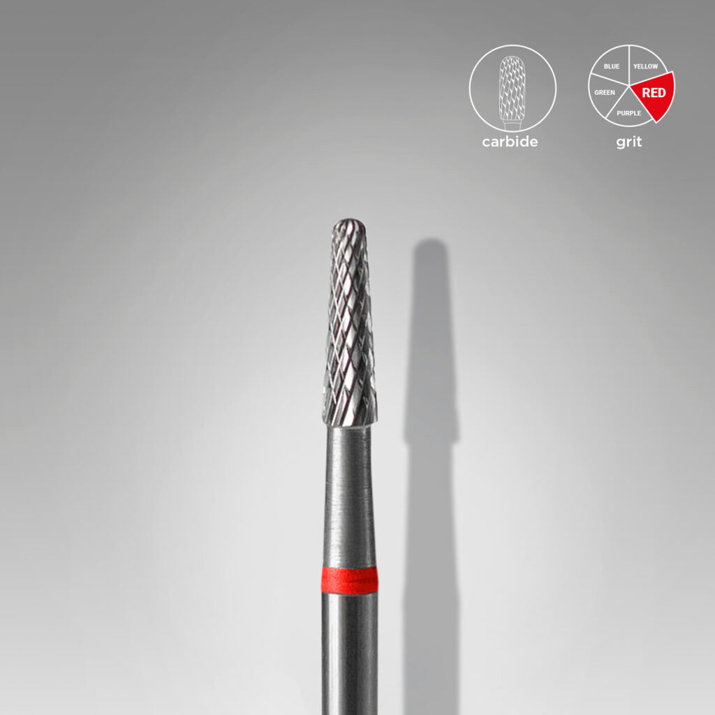 STALEKS Carbide nail drill bit cone red EXPERT head diameter 2,3 mm / working part 8 mm