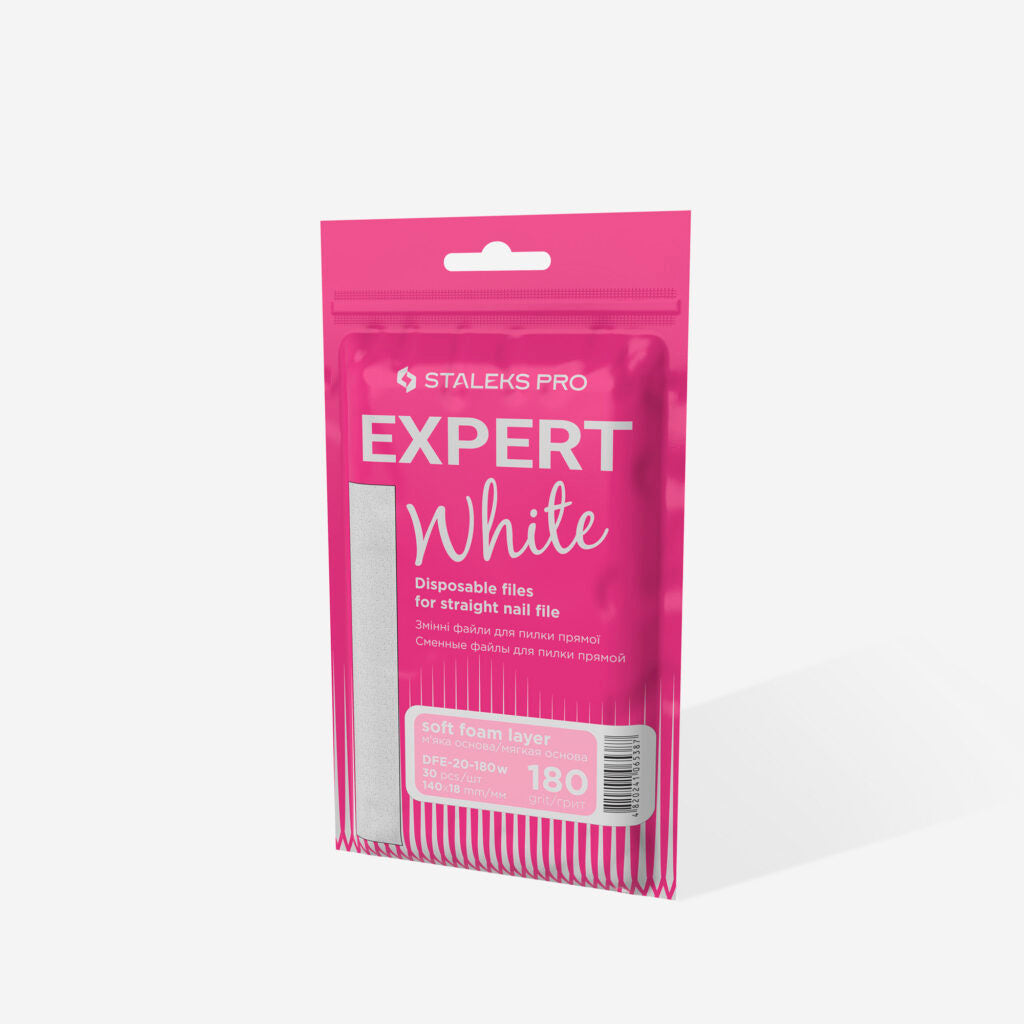 STALEKS Disposable white files for straight nail file on a soft foam layer EXPERT 20 180 grit (30 pcs)