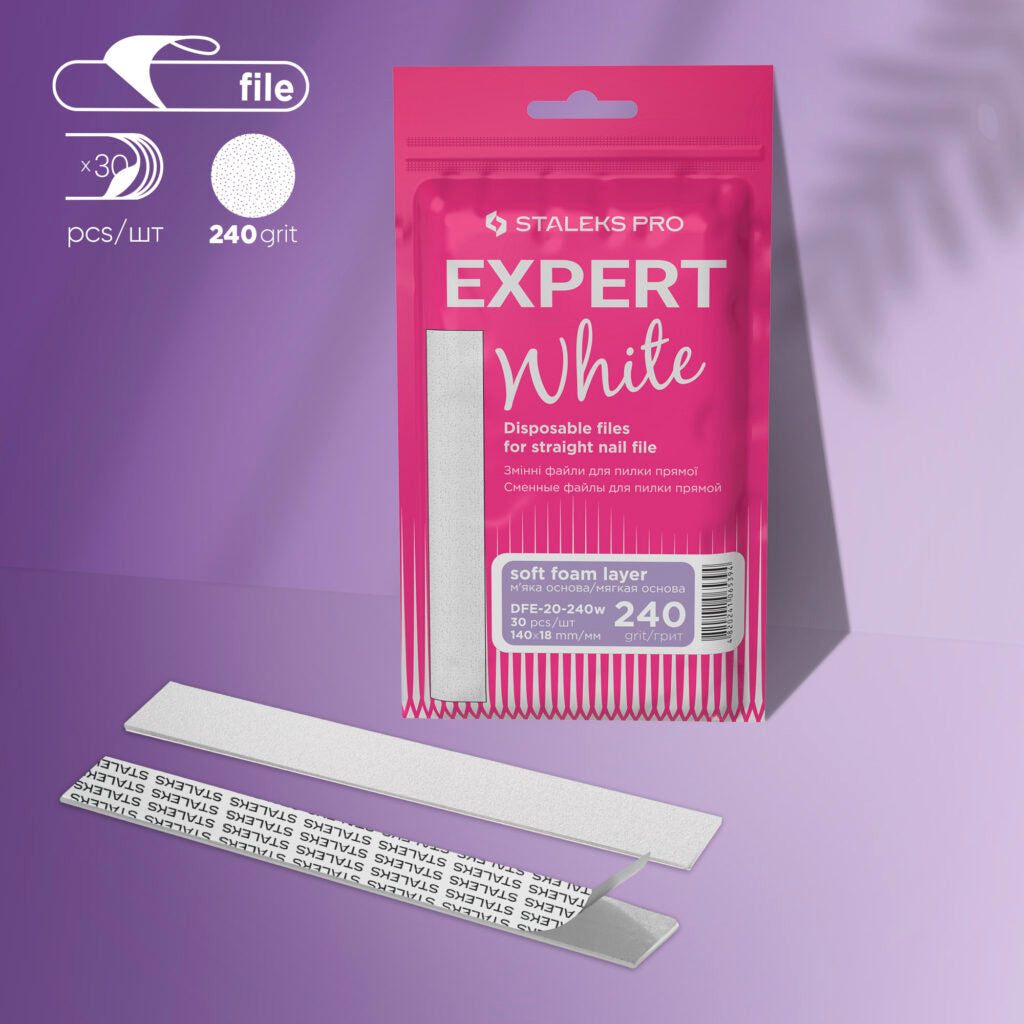 STALEKS Disposable white files for straight nail file on a soft foam layer EXPERT 20 240 grit (30 pcs)