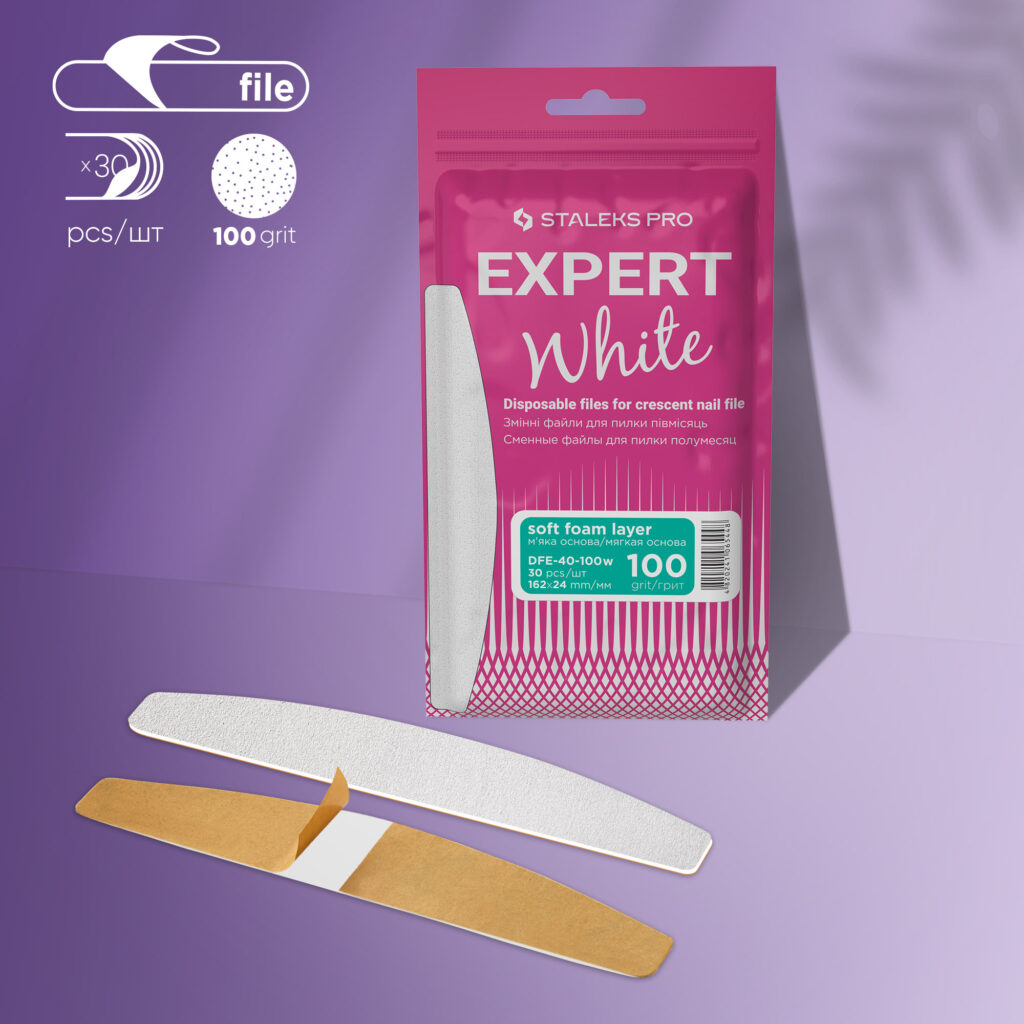 STALEKS Disposable white files for crescent nail file on a soft foam layer EXPERT 40 100 grit (30 pcs)